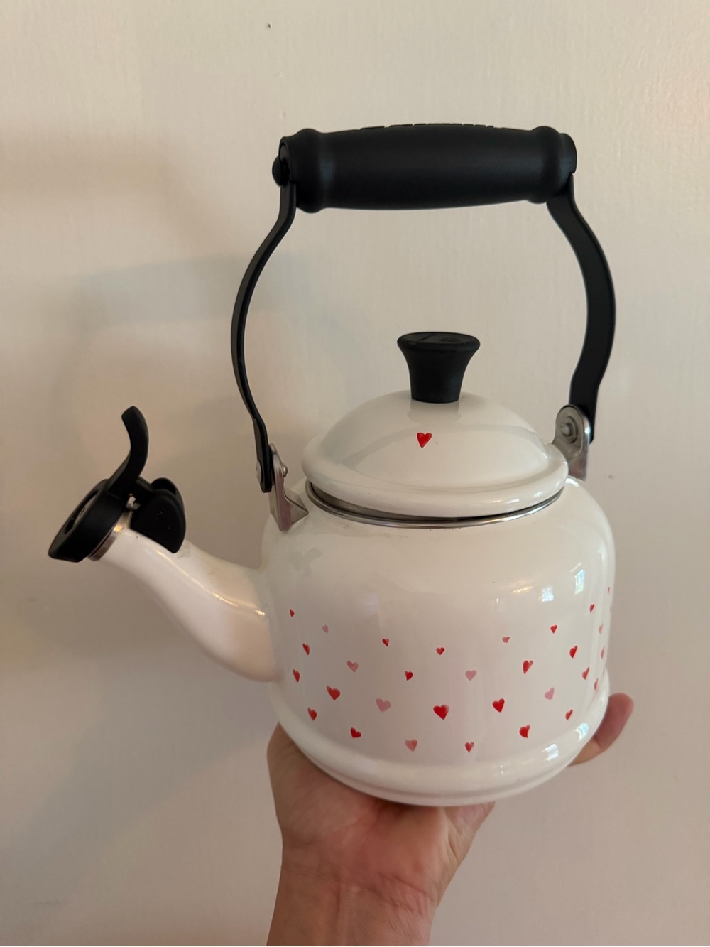 Le Creuset Tea Kettle Enamel On Steel 1.25 Quart Demi Kettle with Heart Applique